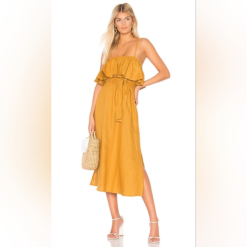 💛 Faithfull The Brand Santos Linen Midi Dress Size S